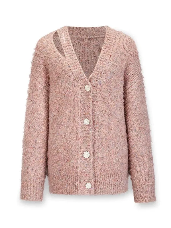 Cut-out V-neck Knitted Cardigan