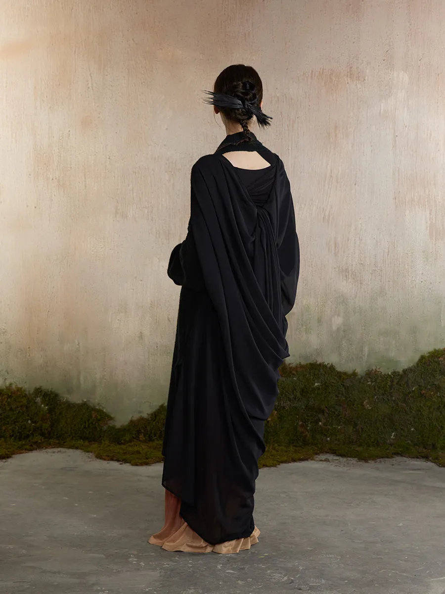 Drape Backopen Thin Plain Nichi Long-Cardigan