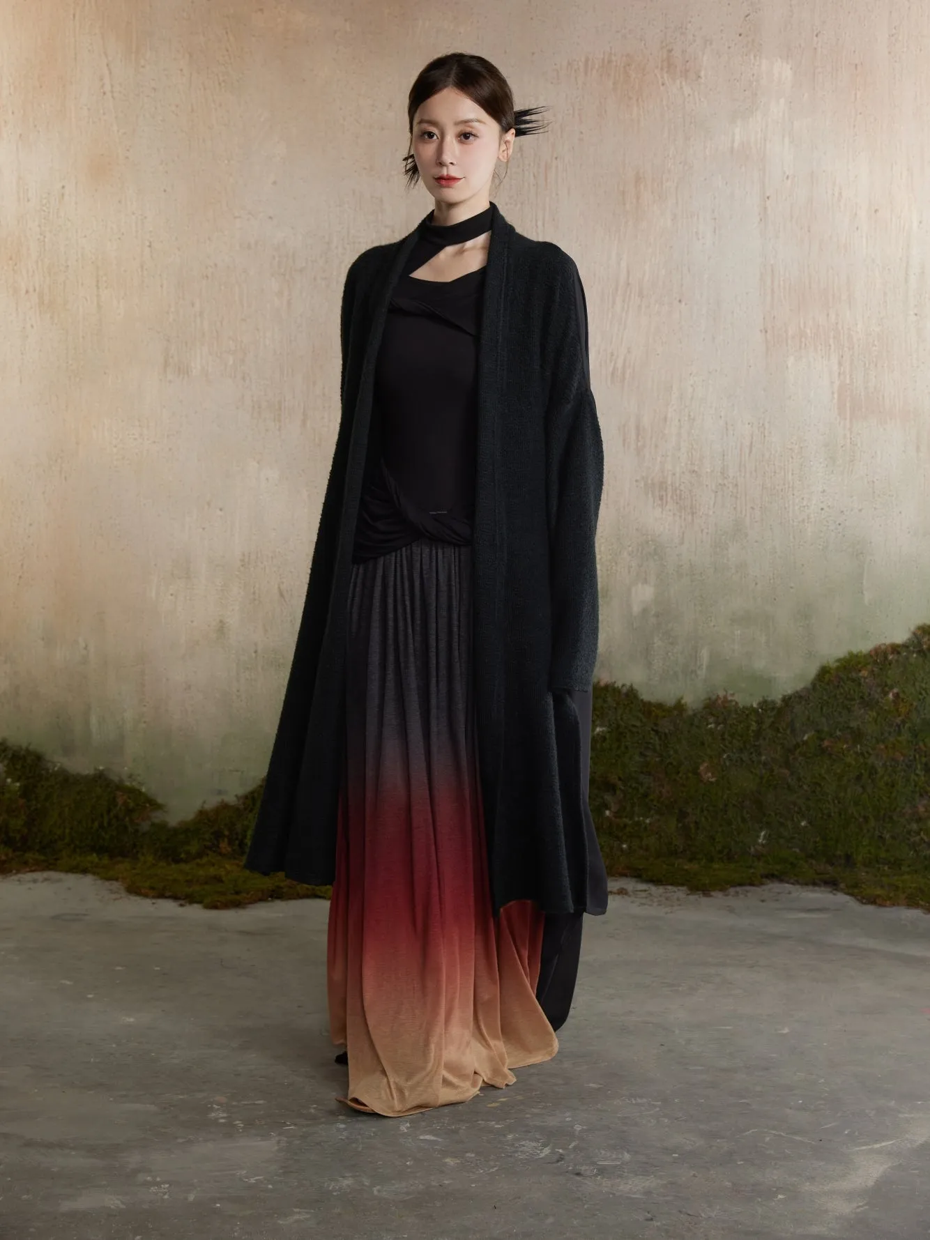 Drape Backopen Thin Plain Nichi Long-Cardigan