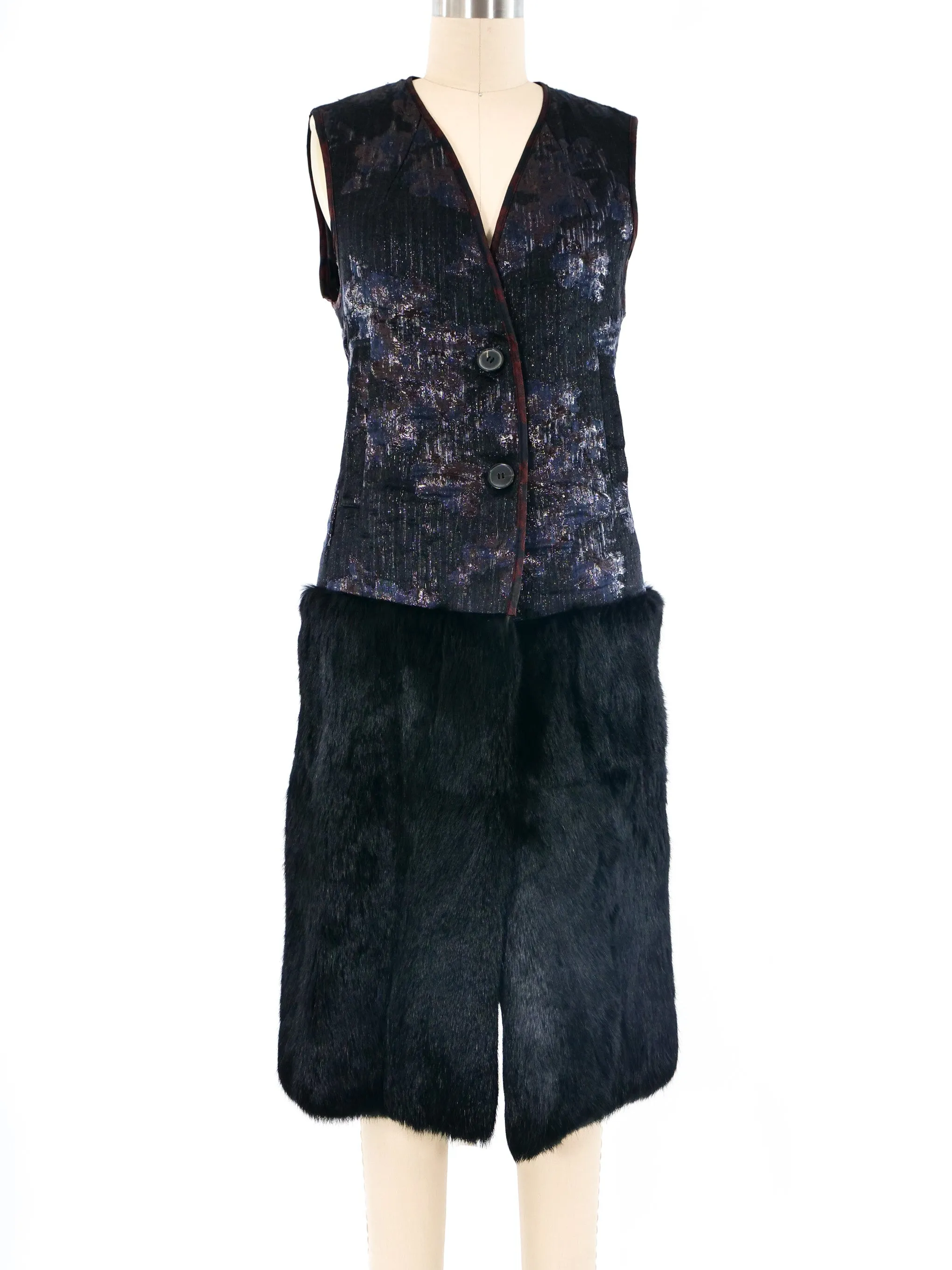 Dries Van Noten Fur Trimmed Brocade Vest