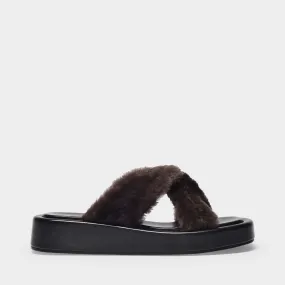 Elleme  Tresse Shearling Platform Sandals in Brown Leather