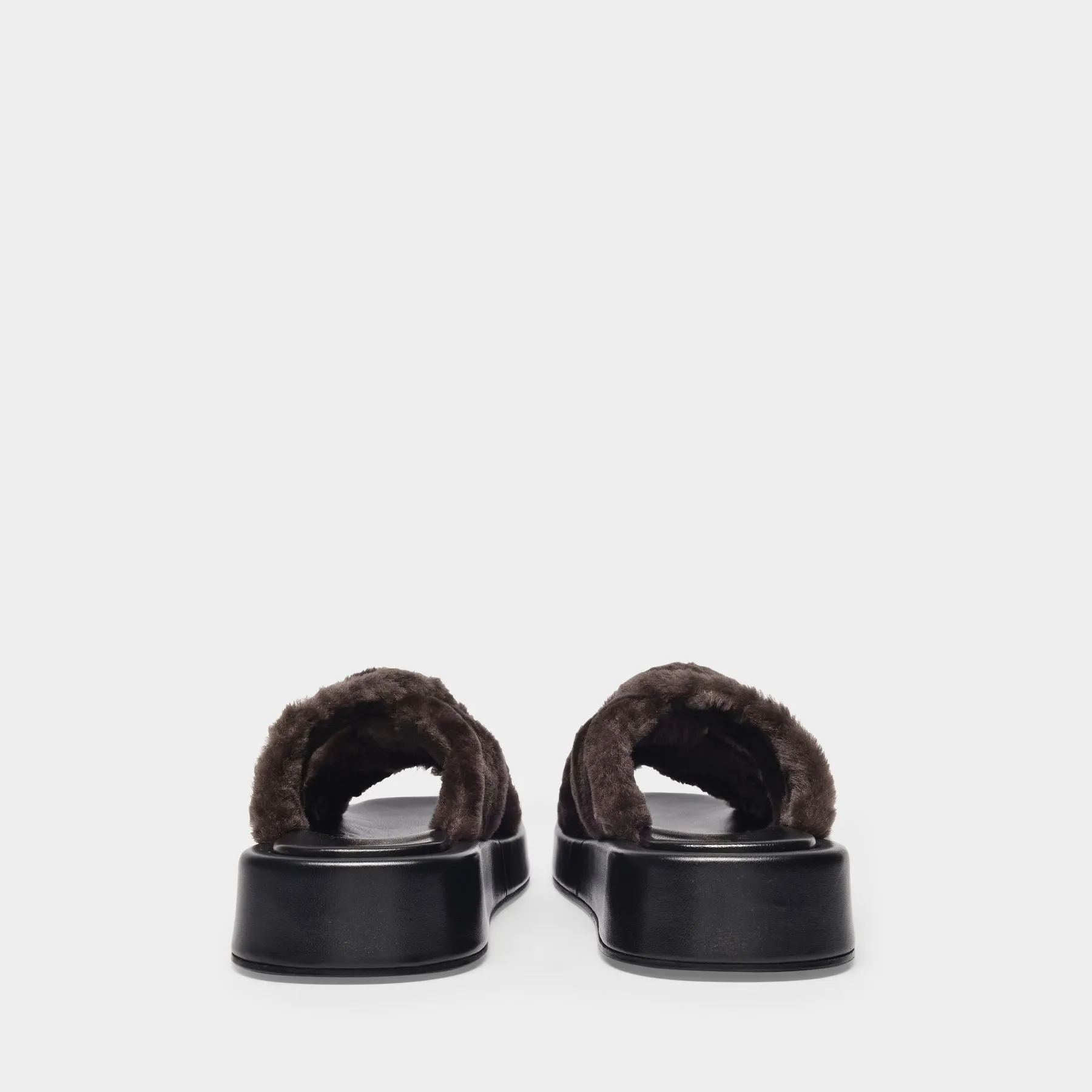 Elleme  Tresse Shearling Platform Sandals in Brown Leather