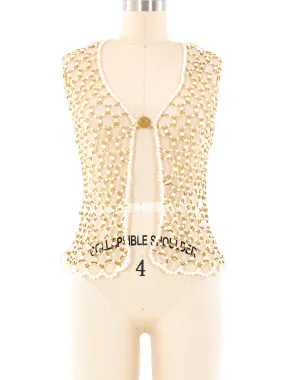 Faux Pearl Beaded Cage Vest