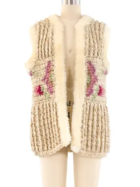 Floral Pattern Chunky Knit Vest