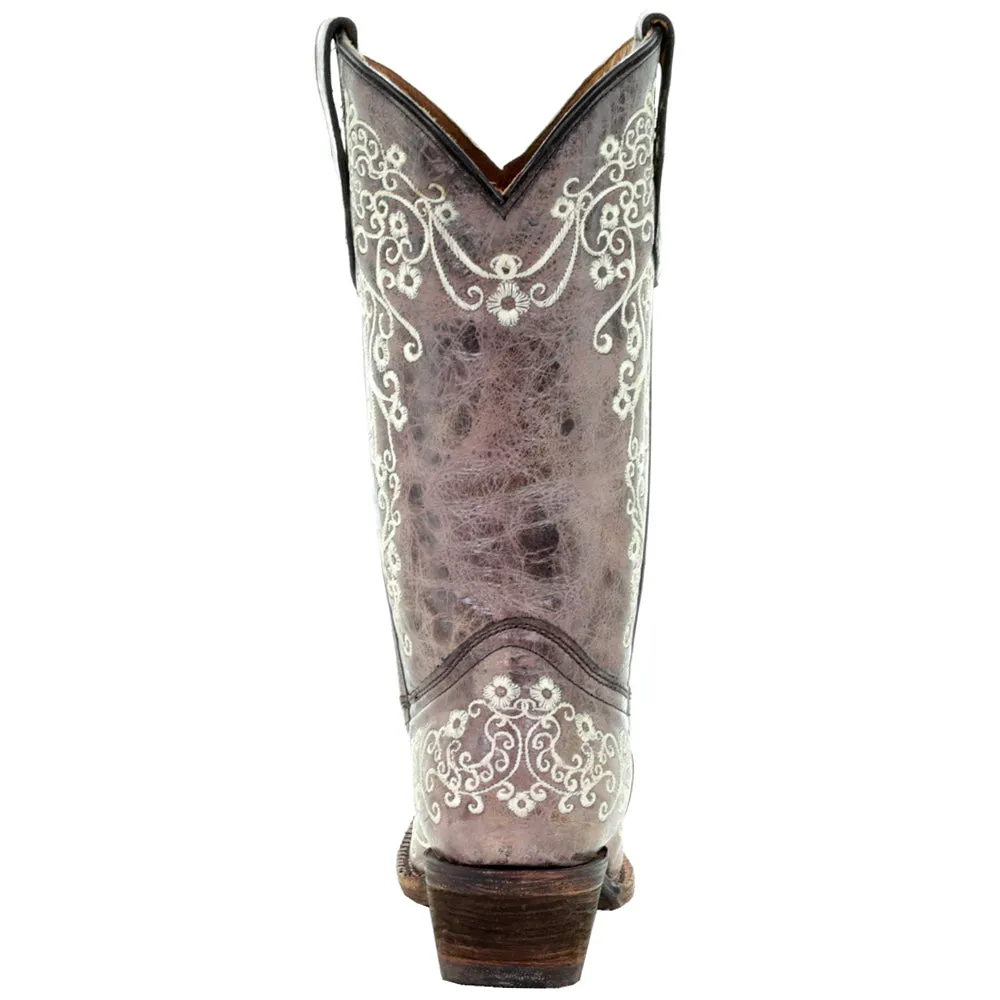 Floral Tooled-Inlay Pointed Toe Cowboy Boots (Big Kid)