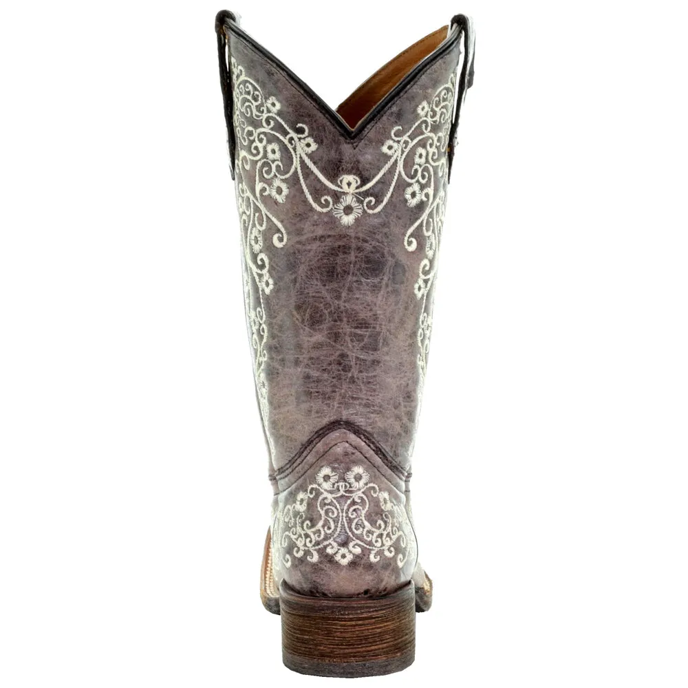 Floral Tooled-Inlay Square Toe Cowboy Boots (Big Kid)