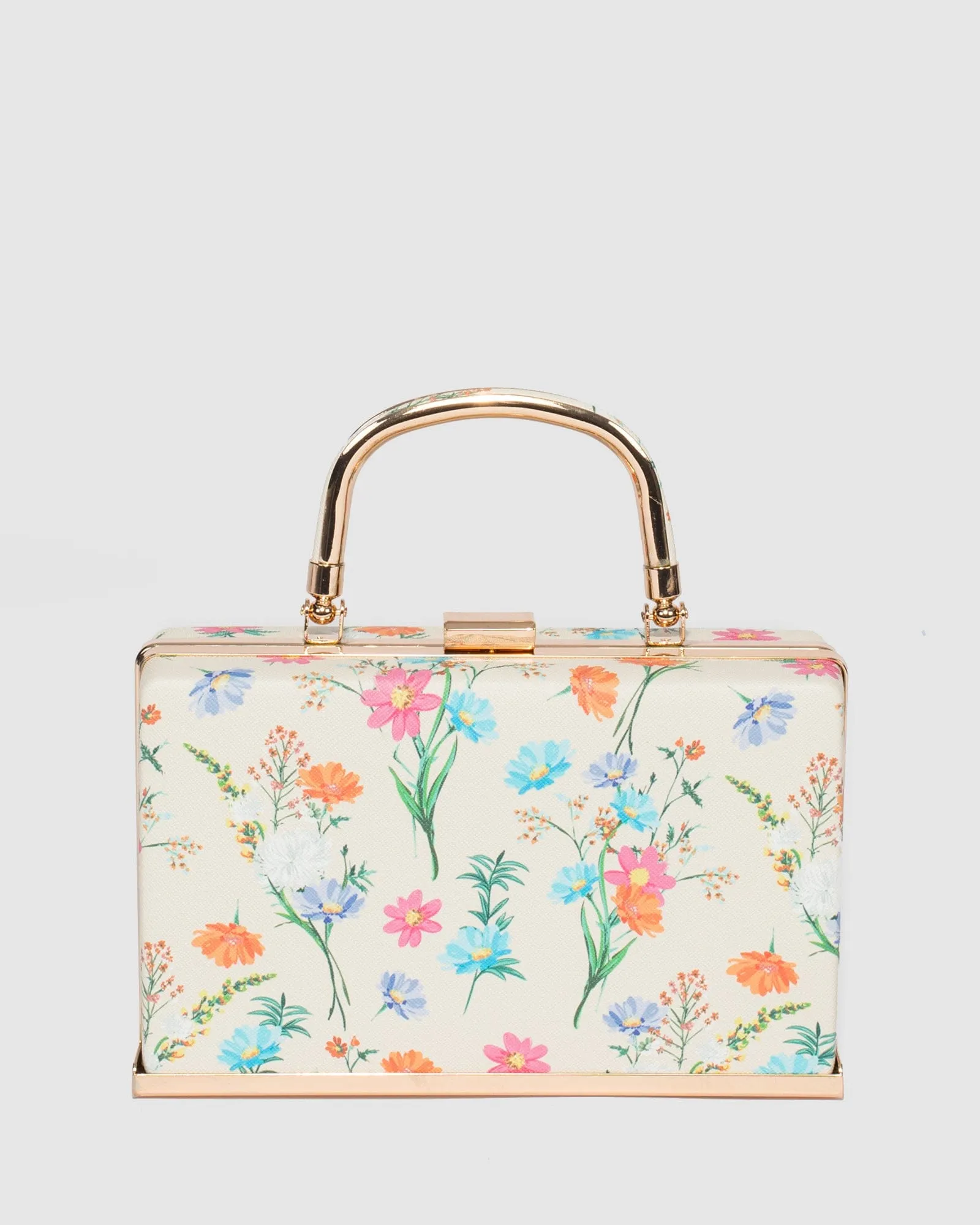 Flower Print Drew Top Handle Clutch Bag