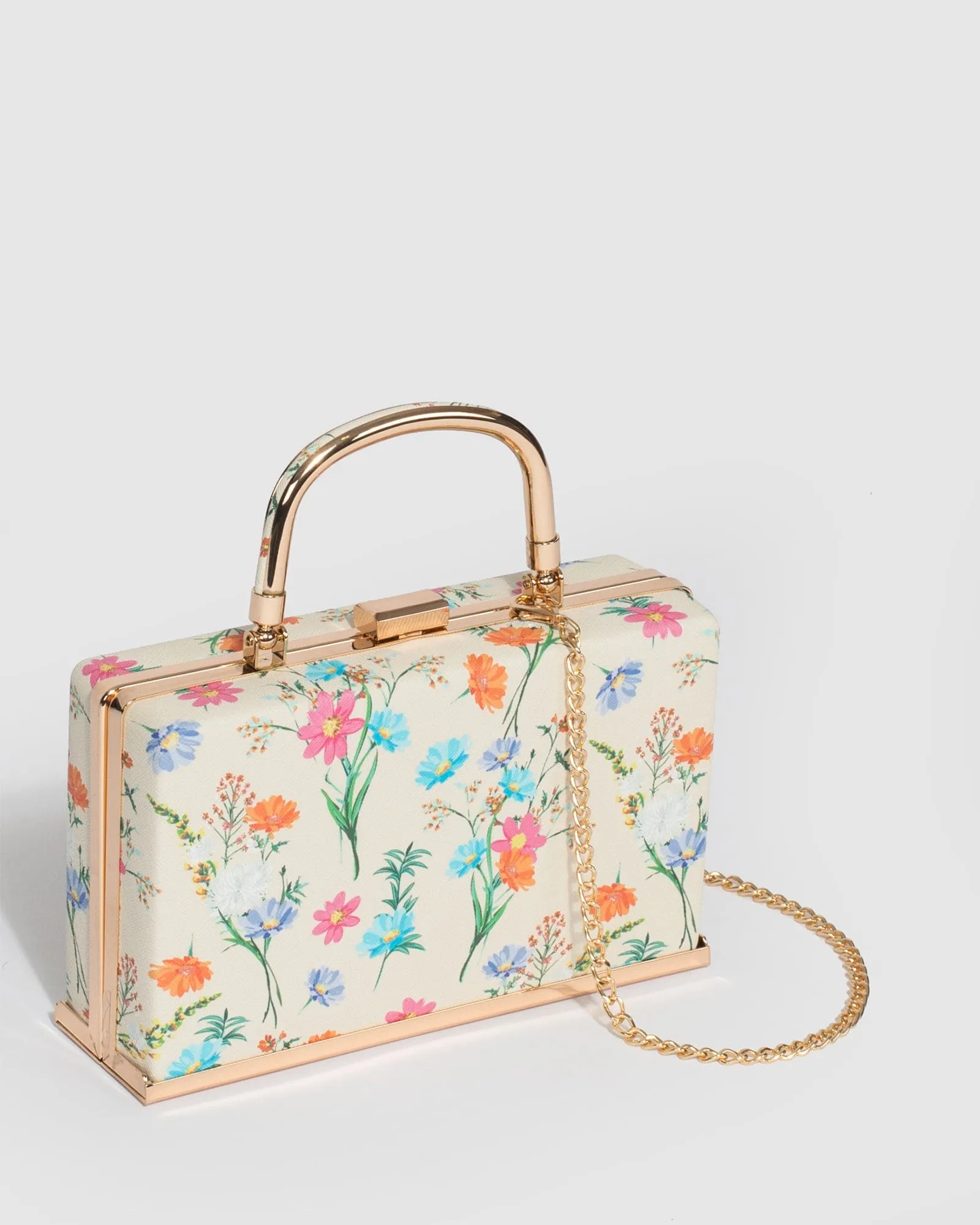 Flower Print Drew Top Handle Clutch Bag