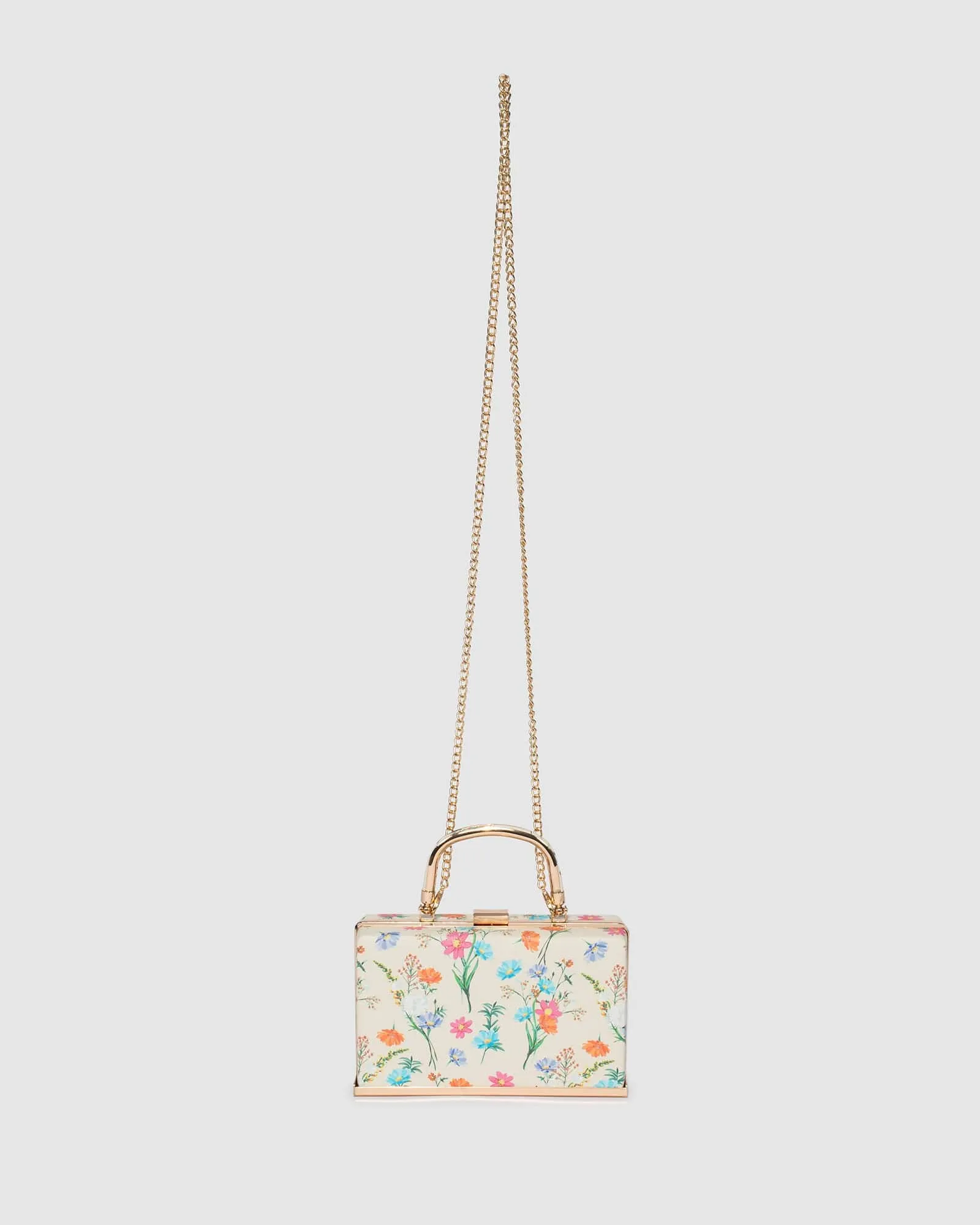 Flower Print Drew Top Handle Clutch Bag