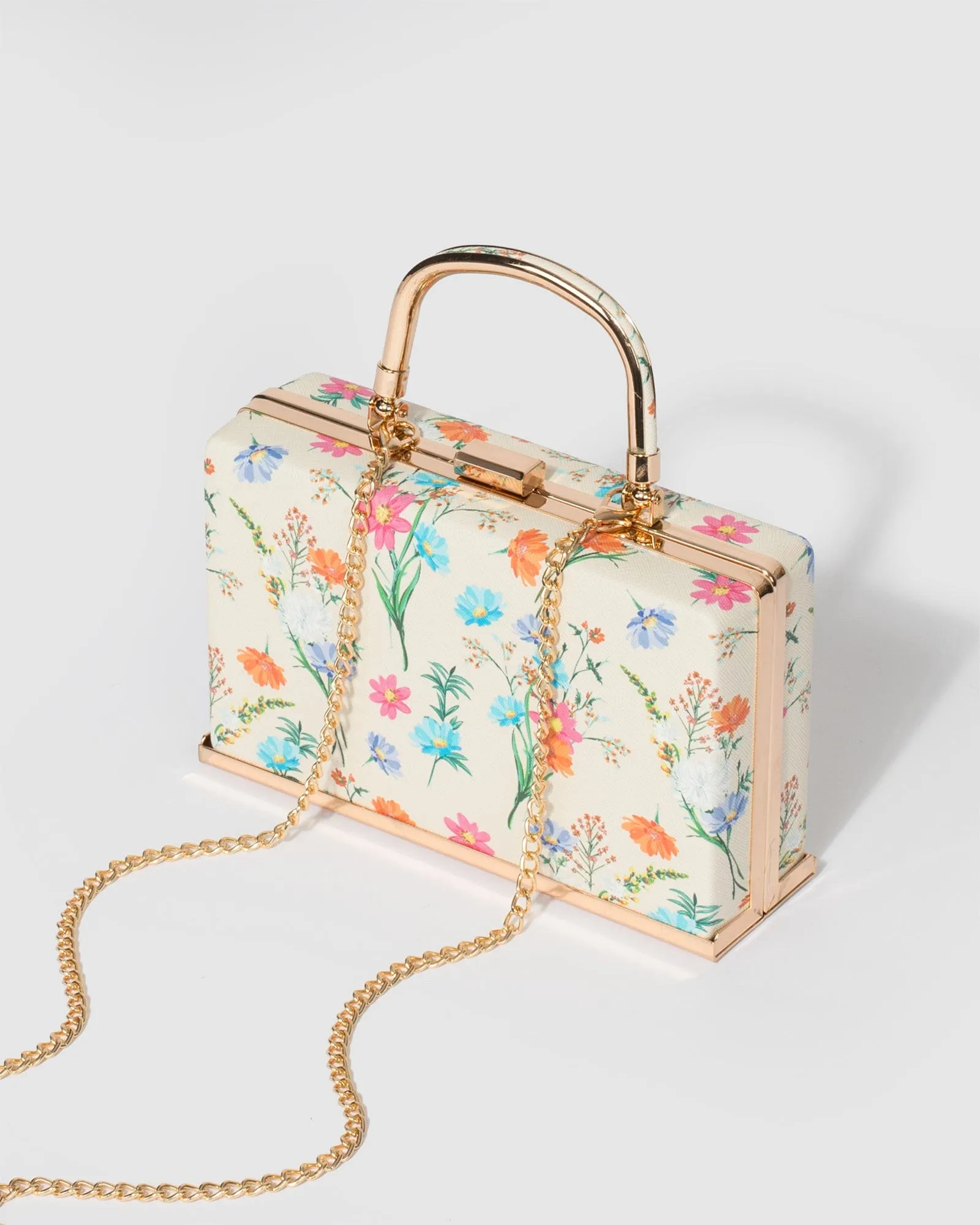 Flower Print Drew Top Handle Clutch Bag