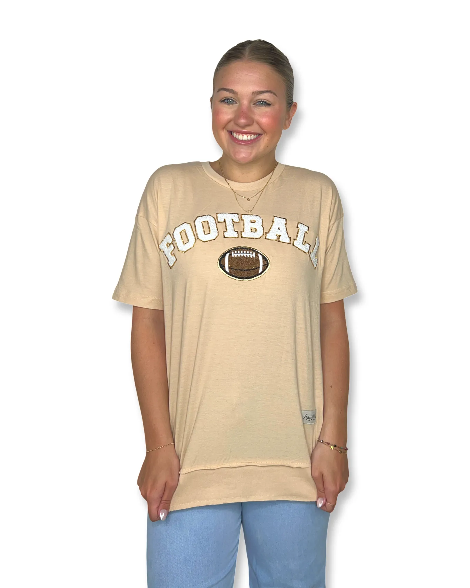 Football Patch Honey Wheat High Low Short Sleeve