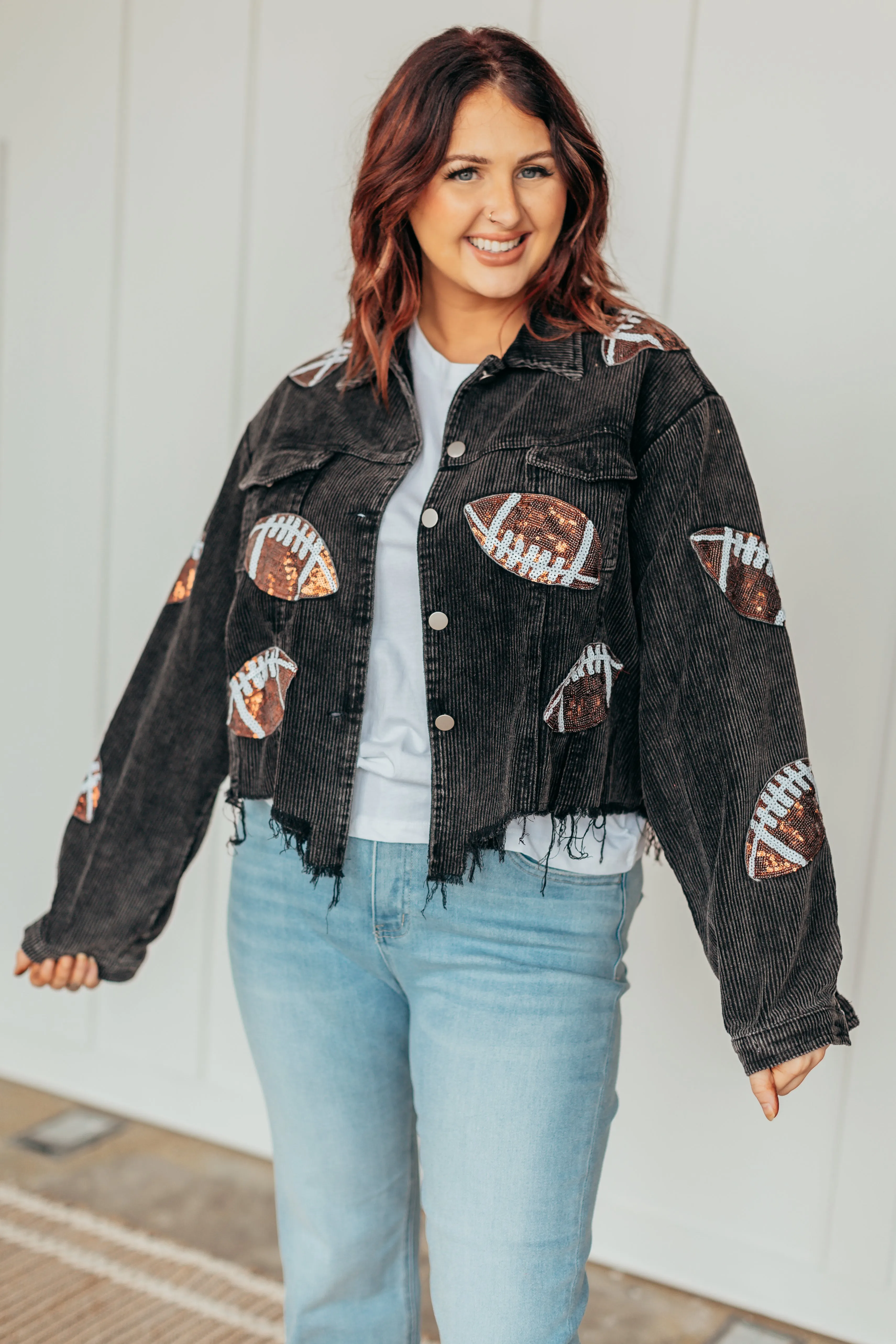 Football Season Sequin Corduroy Jacket