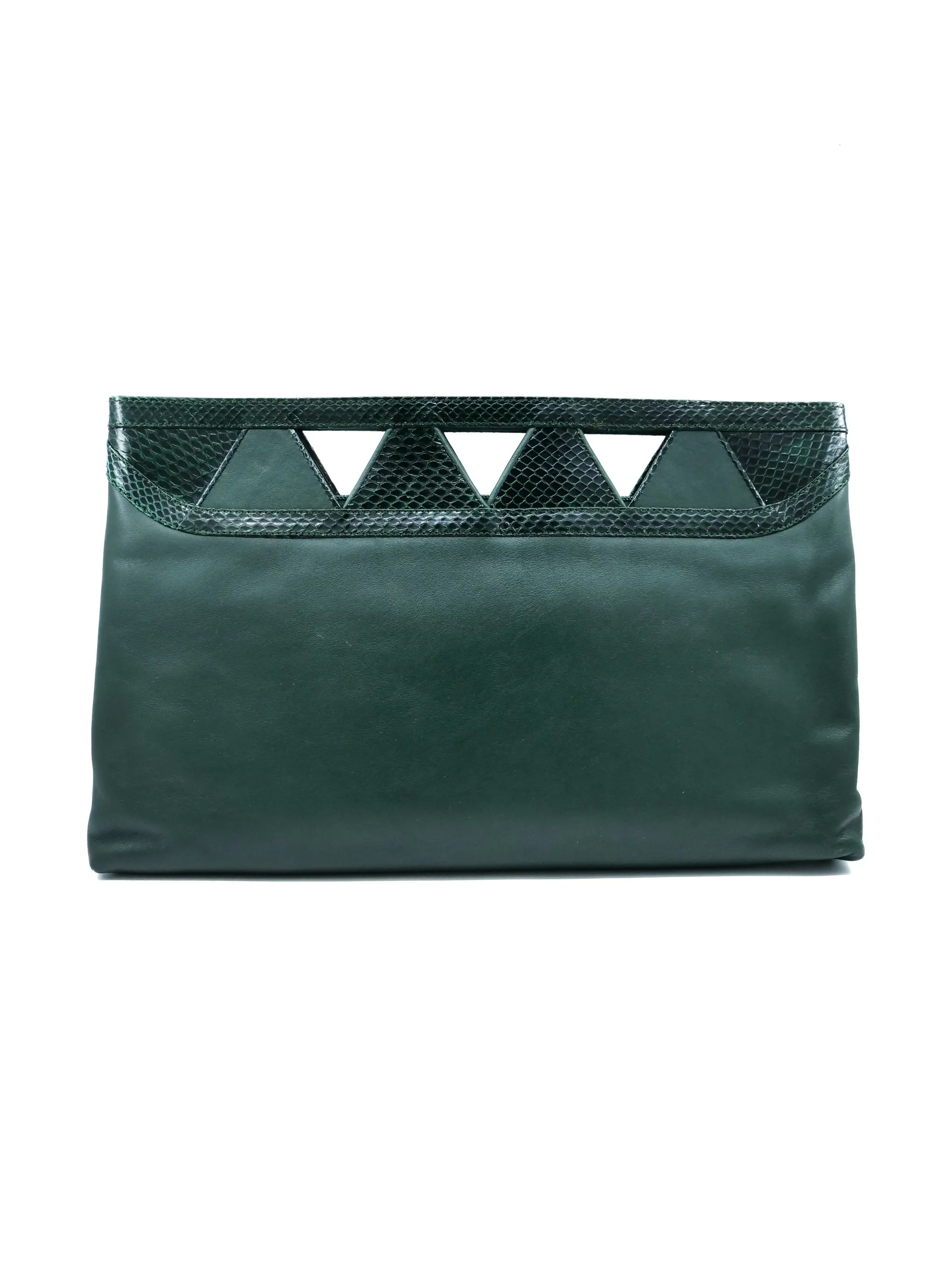 Forest Green Snakeskin Trimmed Cutout Clutch