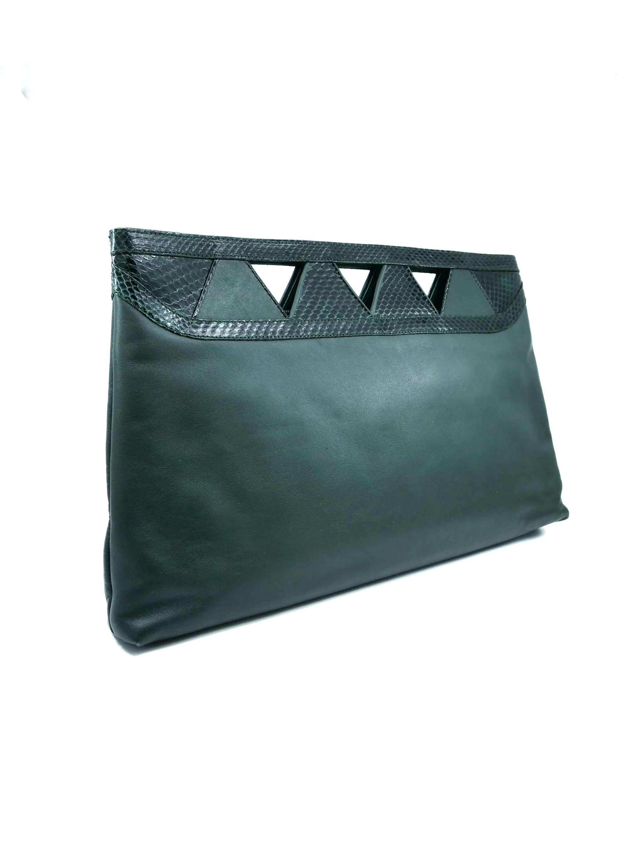 Forest Green Snakeskin Trimmed Cutout Clutch