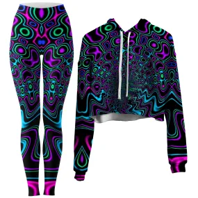 Fractal River Crop Hoodie and Leggings Combo