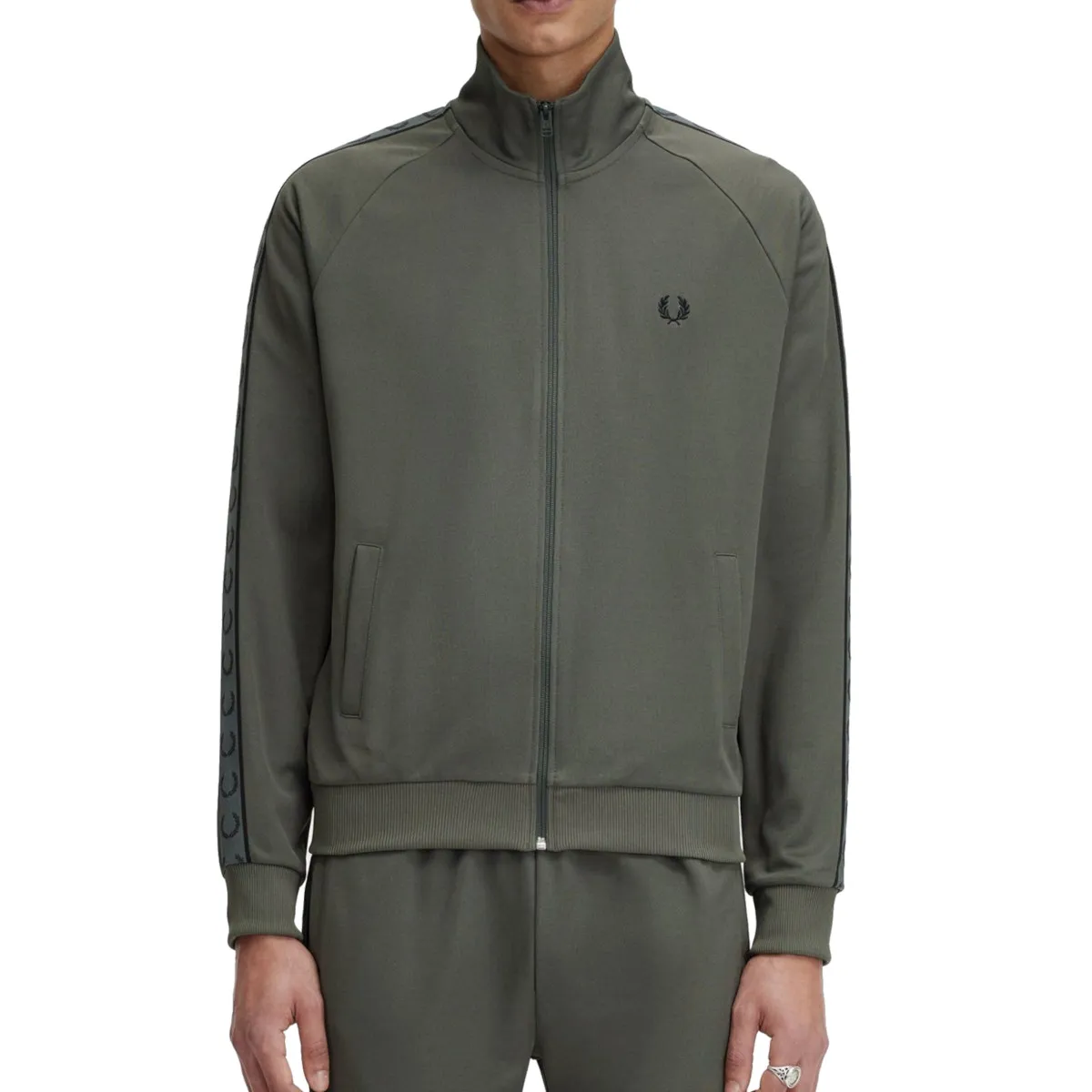 Fred Perry - Contrast Tape Track Jacket - Field Green/ Black