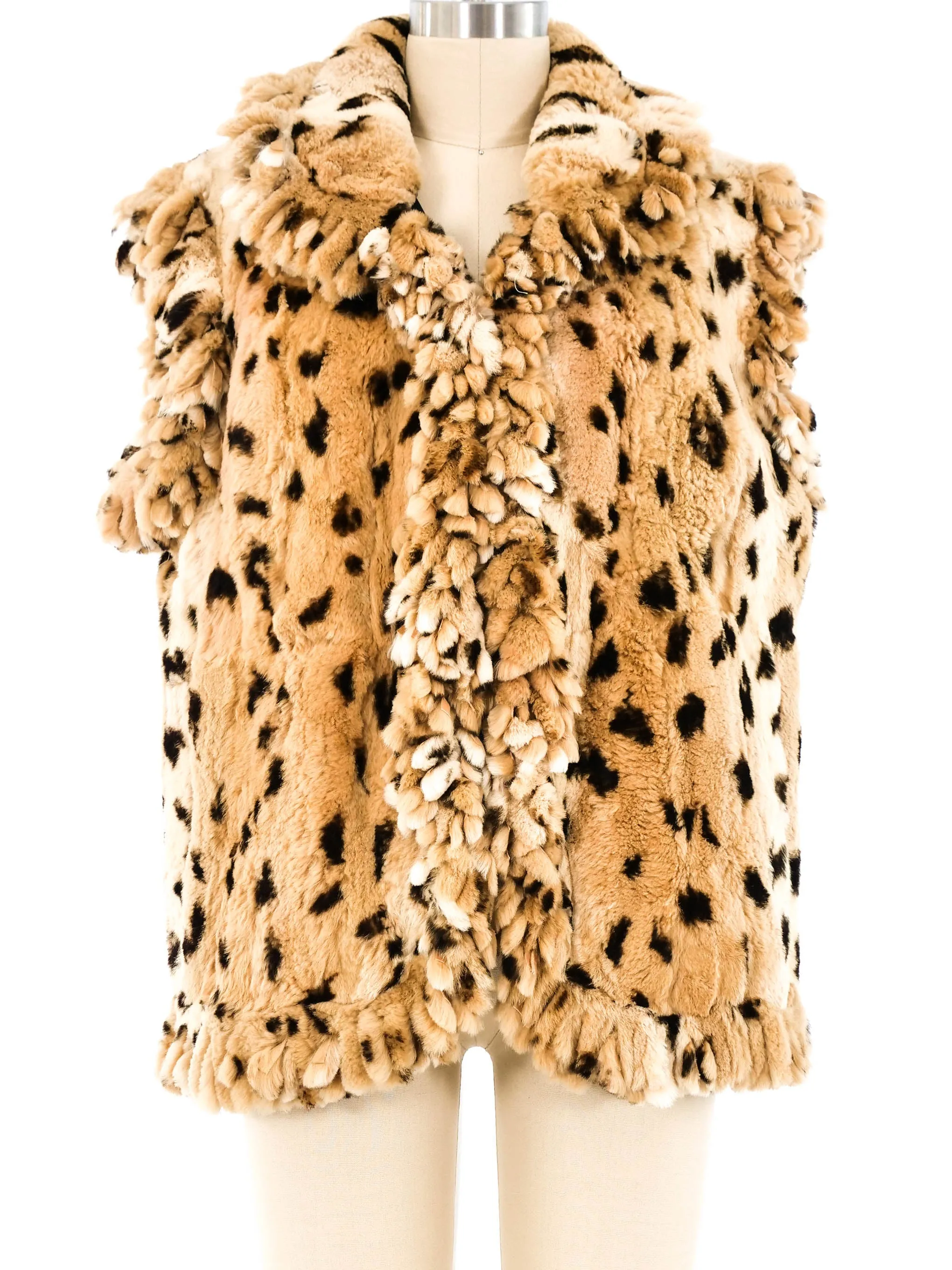 Fringed Leopard Print Fur Vest