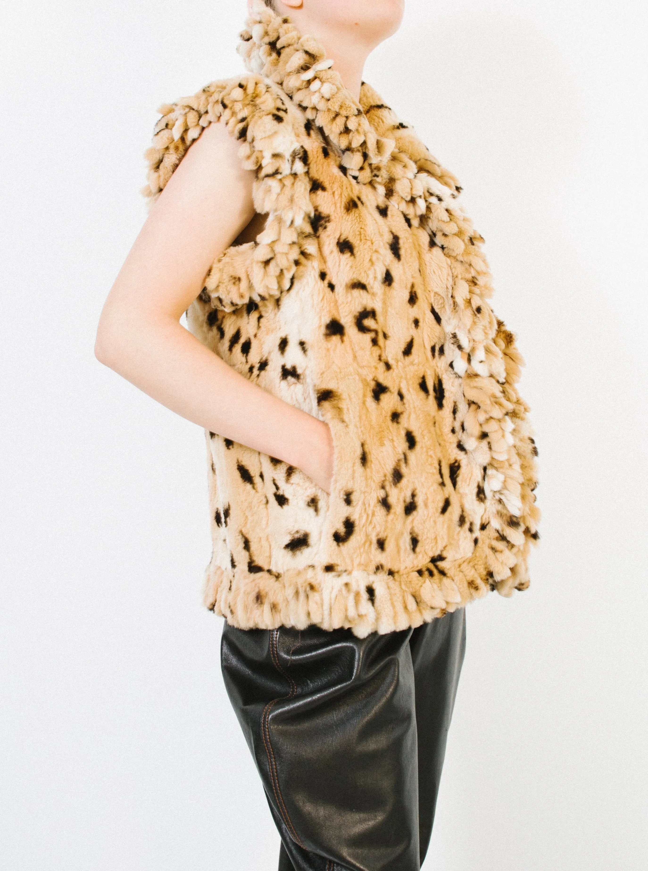 Fringed Leopard Print Fur Vest