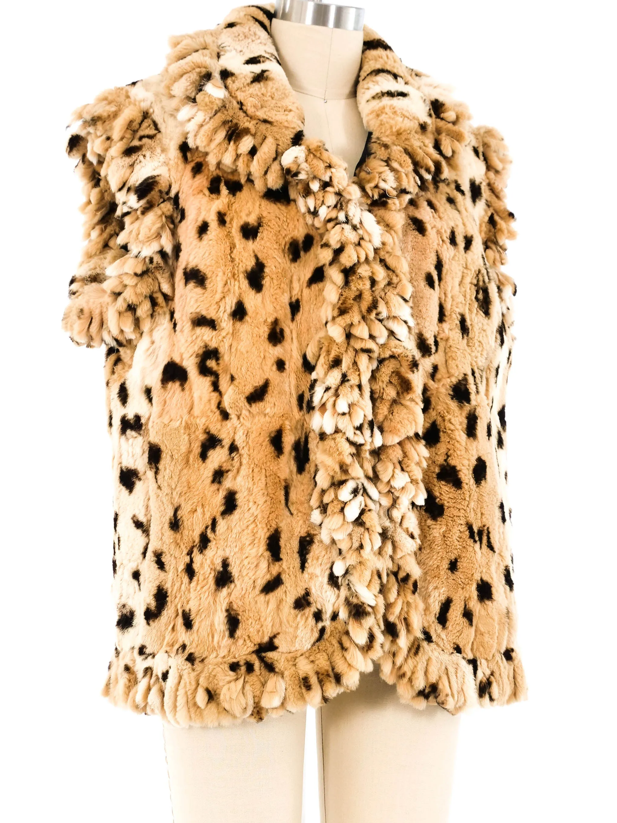 Fringed Leopard Print Fur Vest