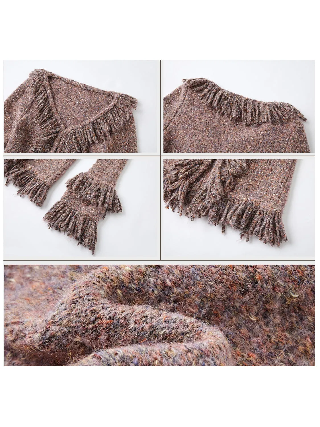 Fringed V-Neck Knitted Cardigan