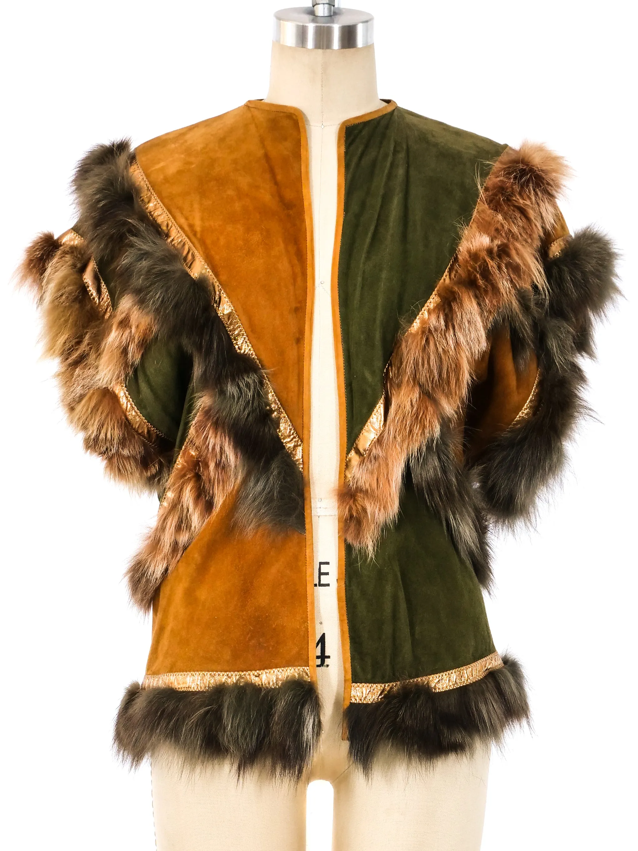 Fur Trimmed Patchwork Suede Vest