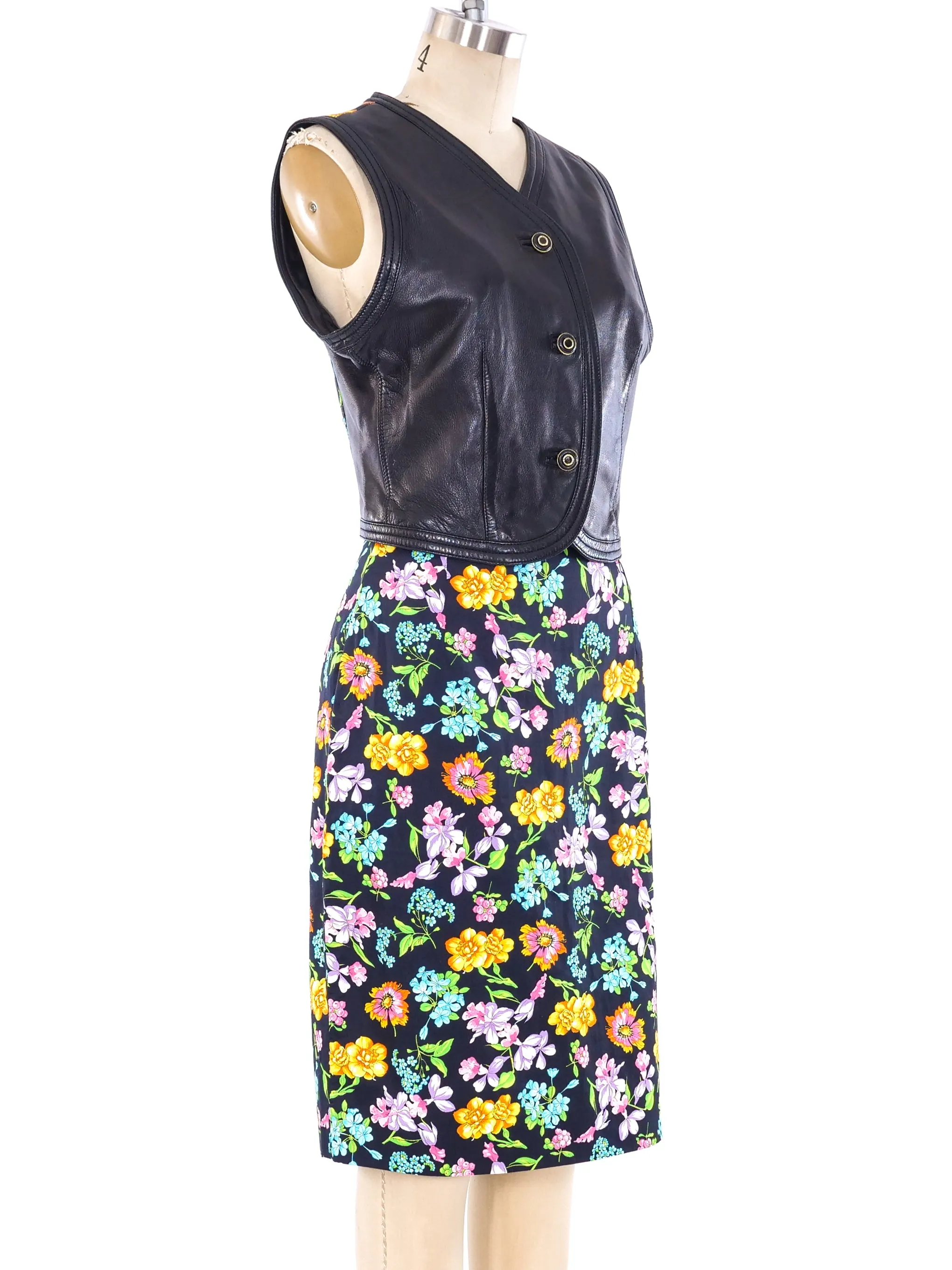 Gianni Versace Floral Printed Leather Vest Ensemble