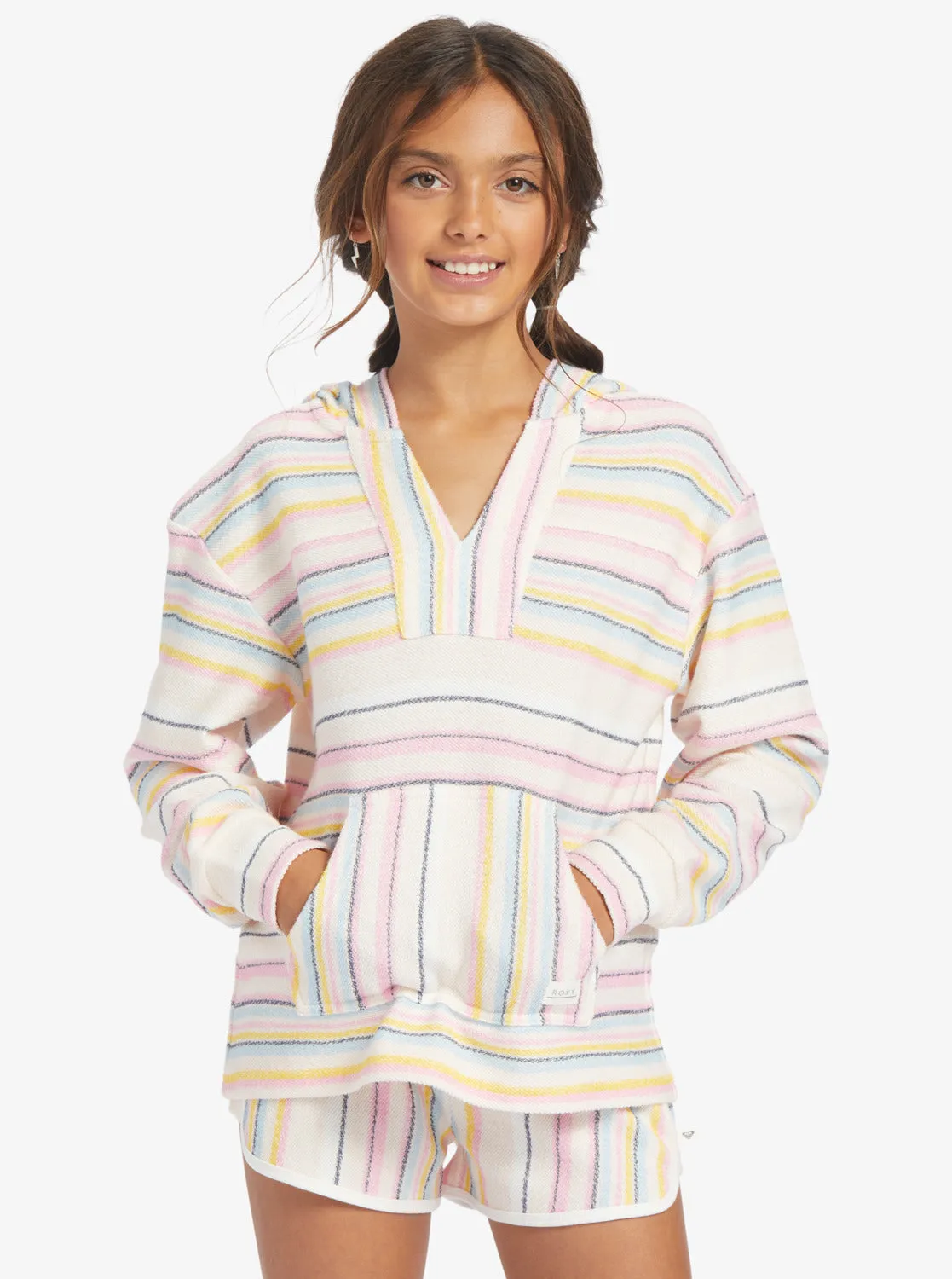 Girls 4-16 Feels Like Summer Poncho Hoodie - Pale Dogwood Hazy Stripe Clean