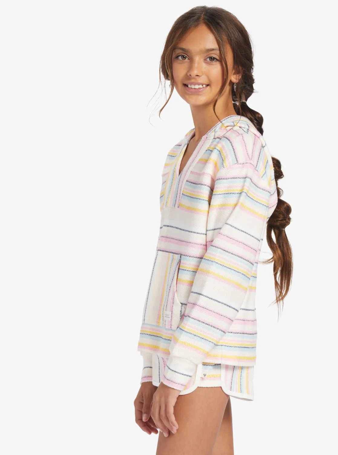 Girls 4-16 Feels Like Summer Poncho Hoodie - Pale Dogwood Hazy Stripe Clean