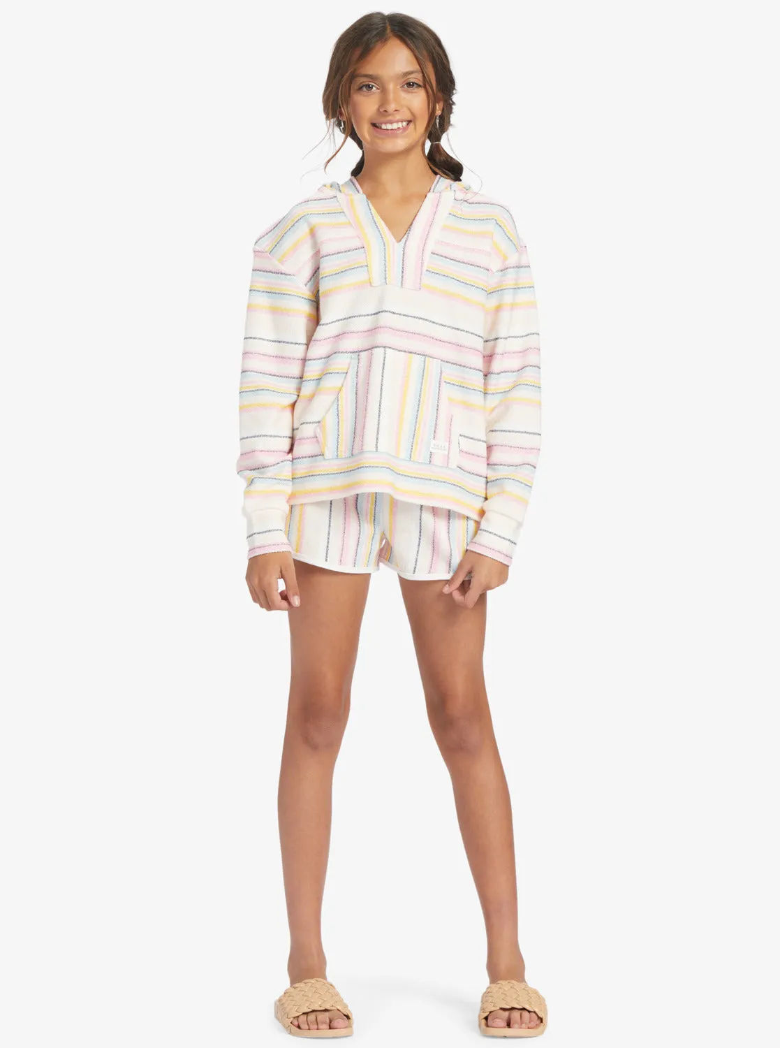 Girls 4-16 Feels Like Summer Poncho Hoodie - Pale Dogwood Hazy Stripe Clean