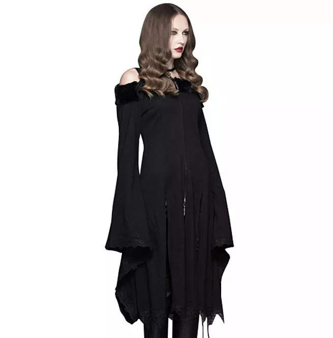 Gothic Black Off-shoulder Long Jacket With Slits for Women