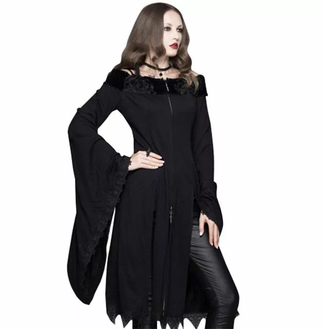 Gothic Black Off-shoulder Long Jacket With Slits for Women