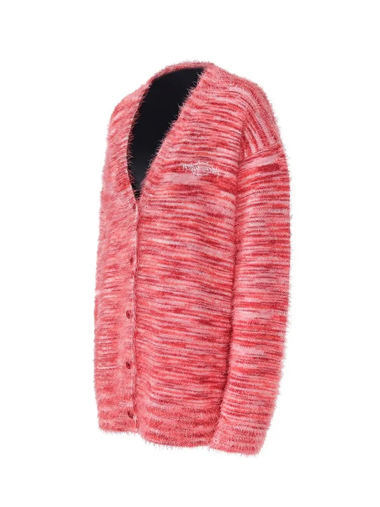 Gradient Shaggy Knitted Cardigan