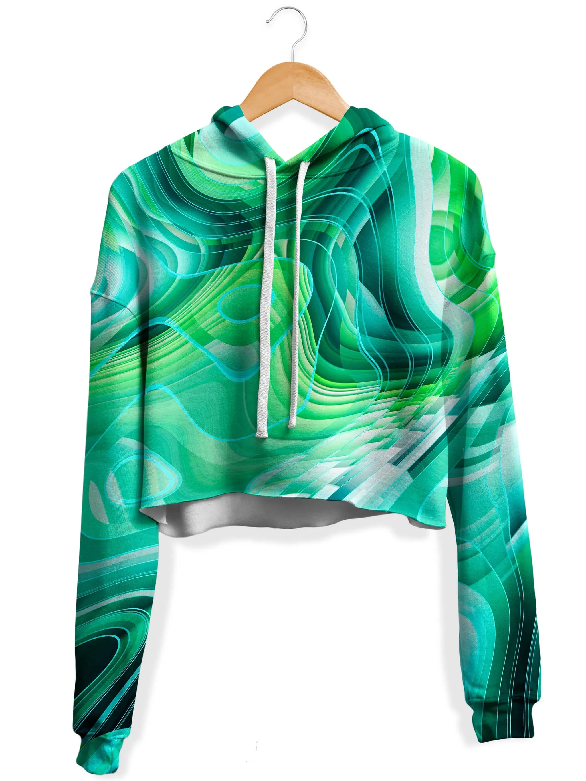 Green Schism Fleece Crop Hoodie