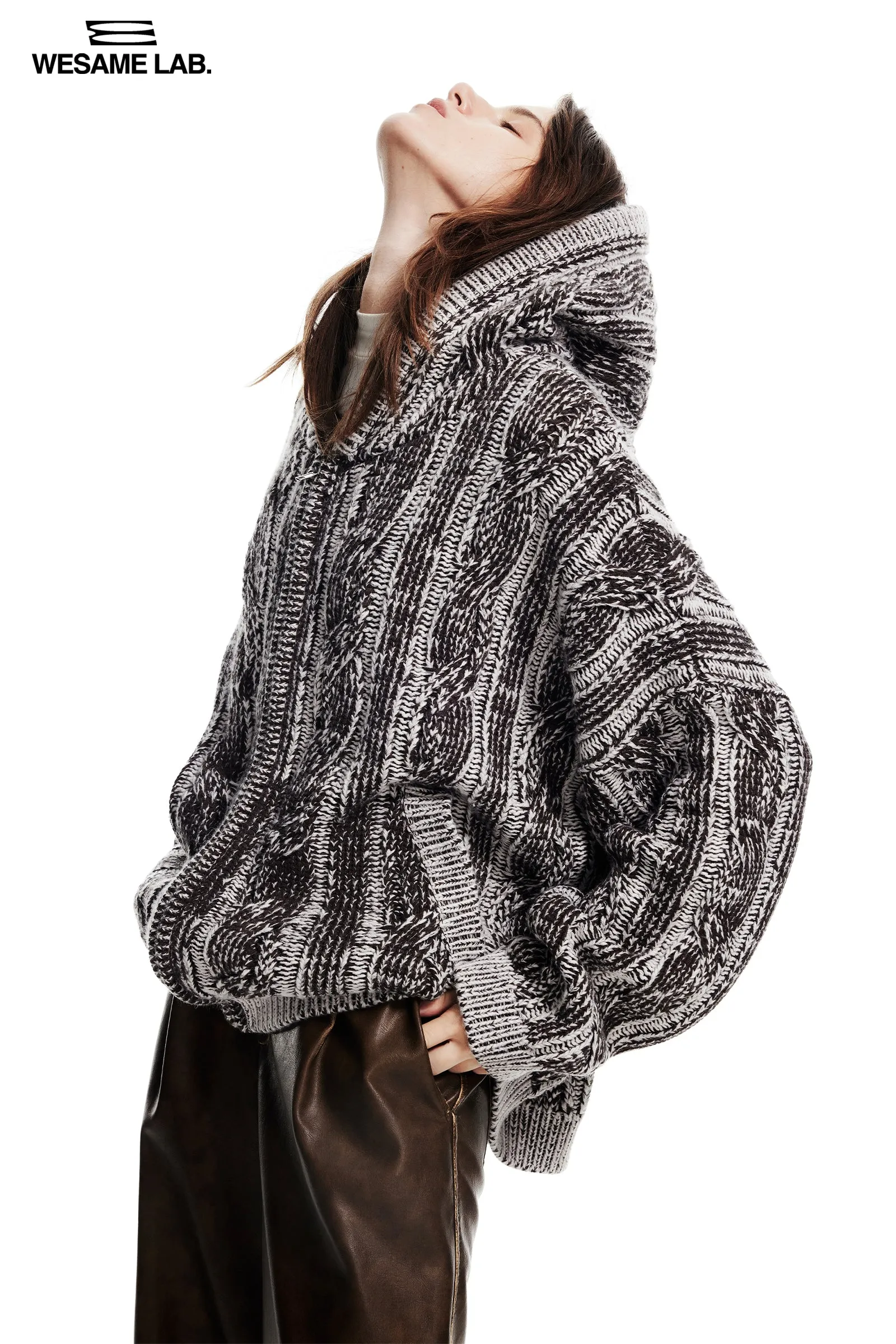 Hoodie Ocerszie Zip Casual Cable-Knit Long-Cardigan