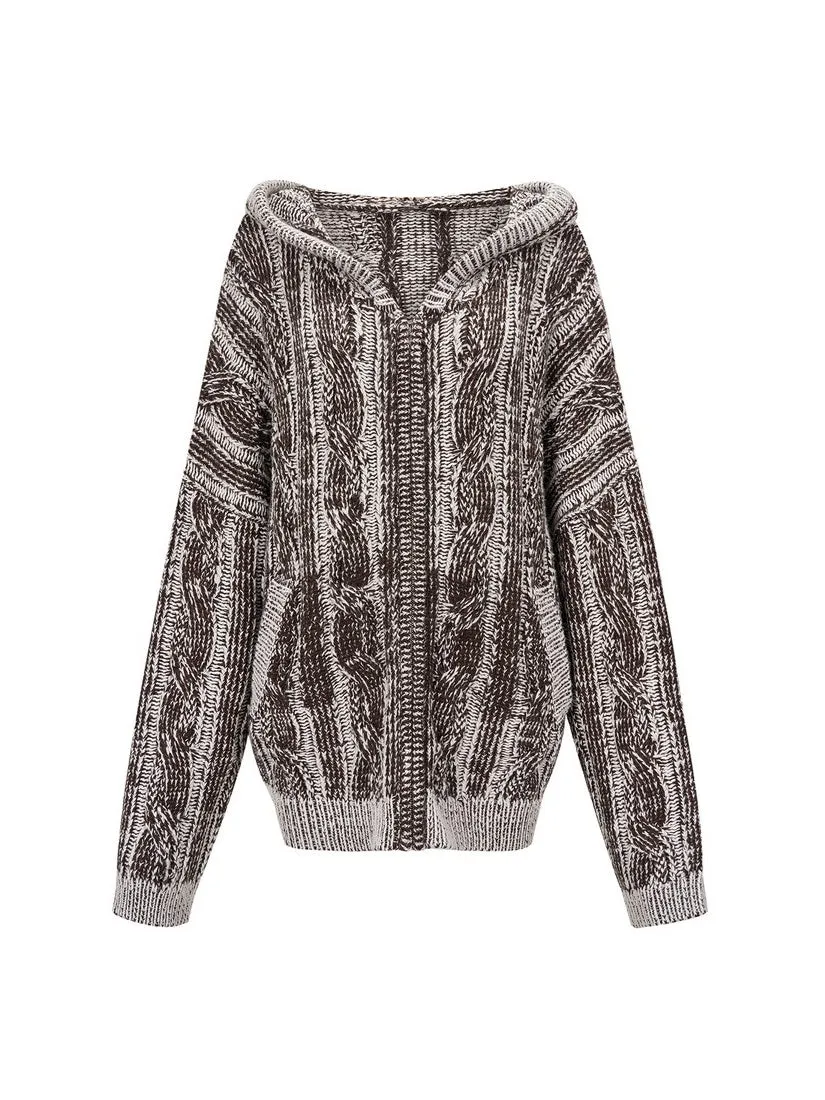 Hoodie Ocerszie Zip Casual Cable-Knit Long-Cardigan