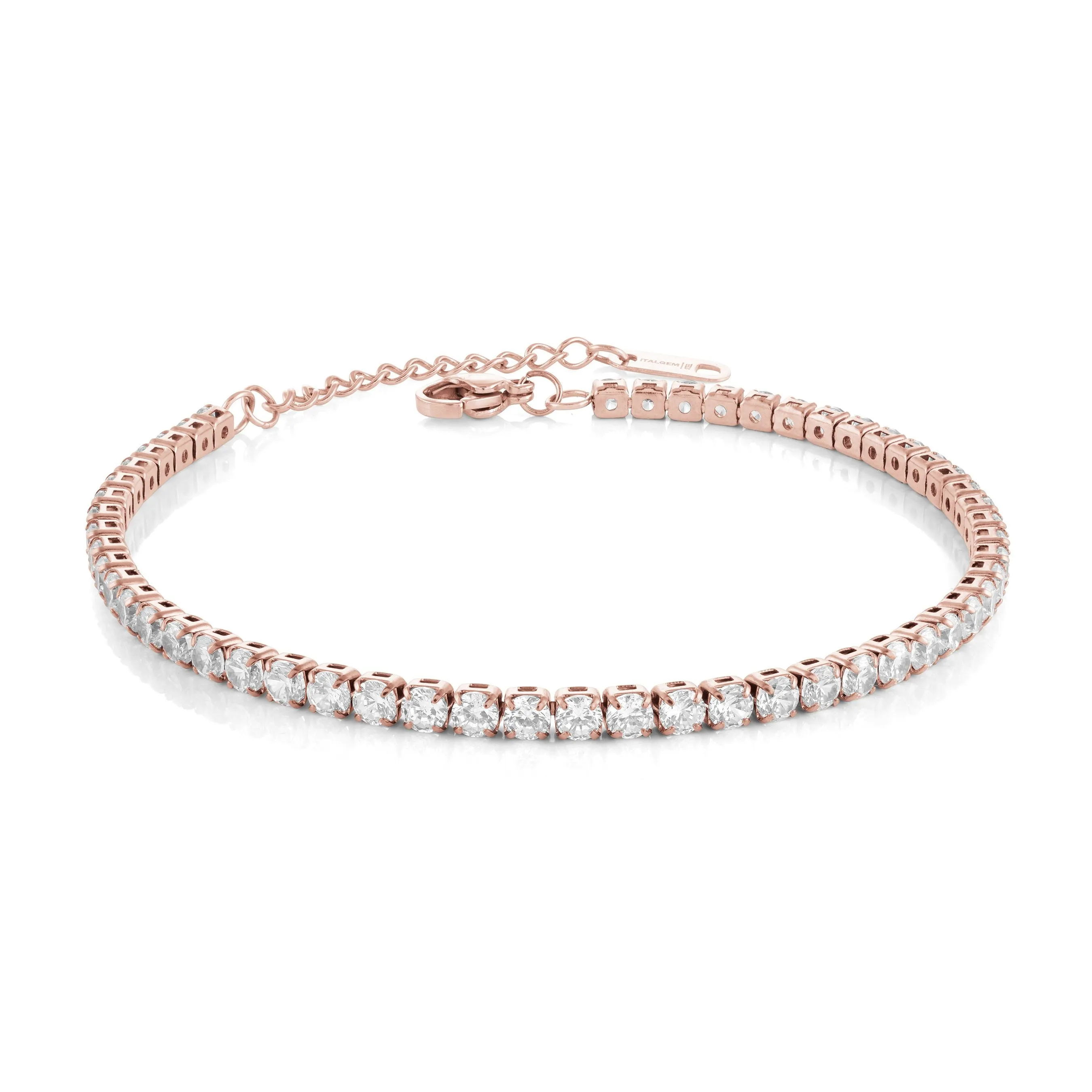 Italgem Stainless Steel Rose Gold Tone CZ Tennis Bracelet