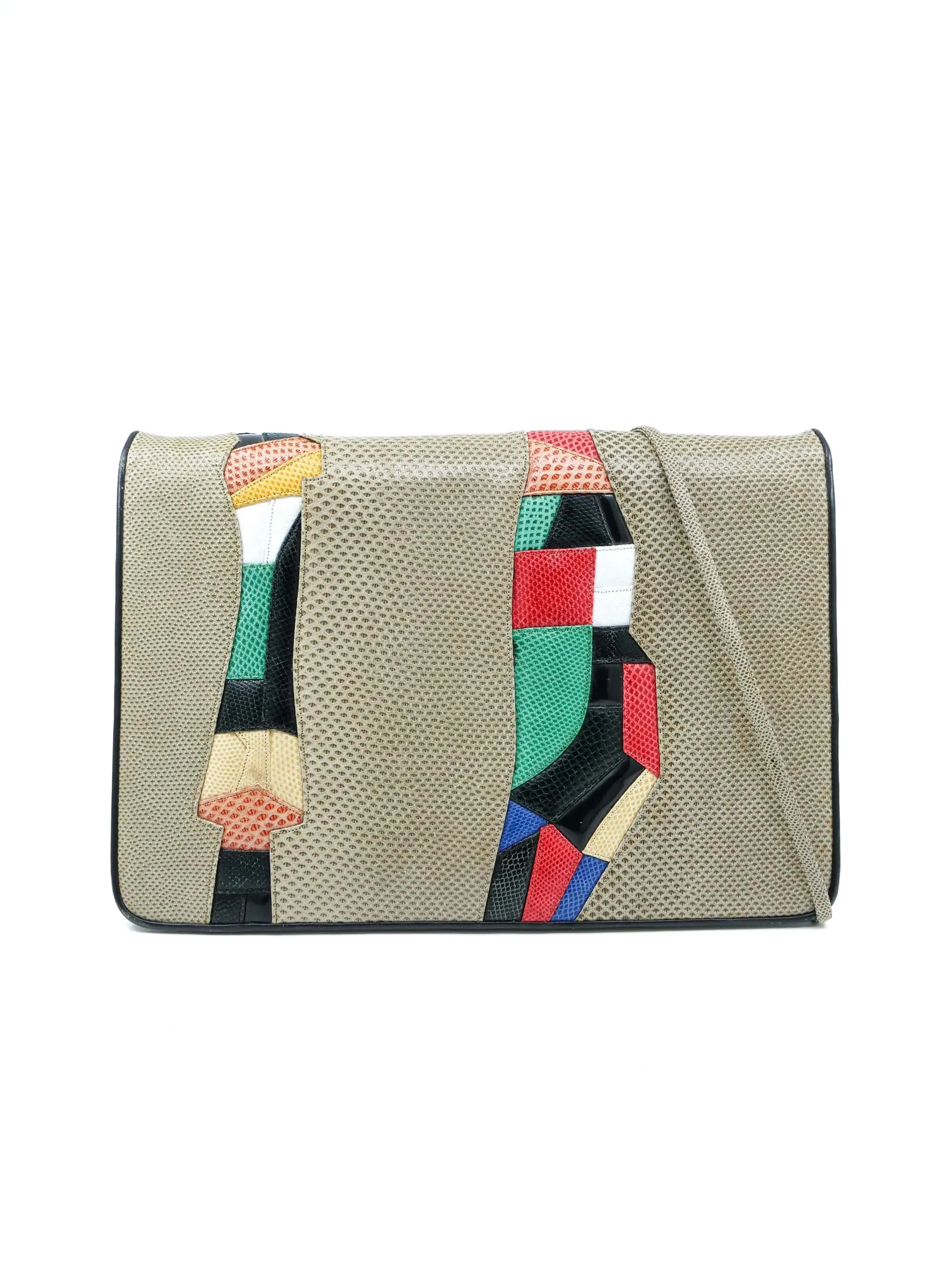 Judith Leiber Patchwork Lizard Leather Clutch