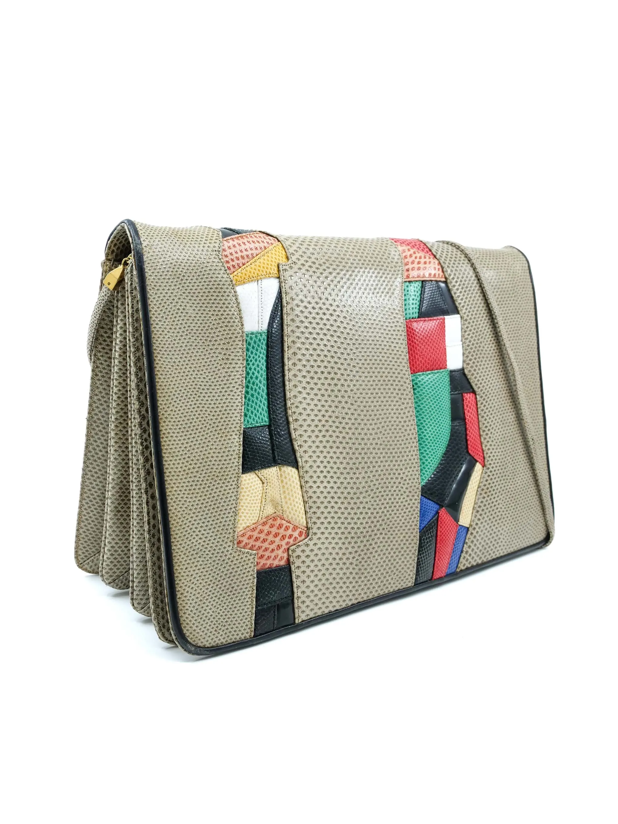 Judith Leiber Patchwork Lizard Leather Clutch