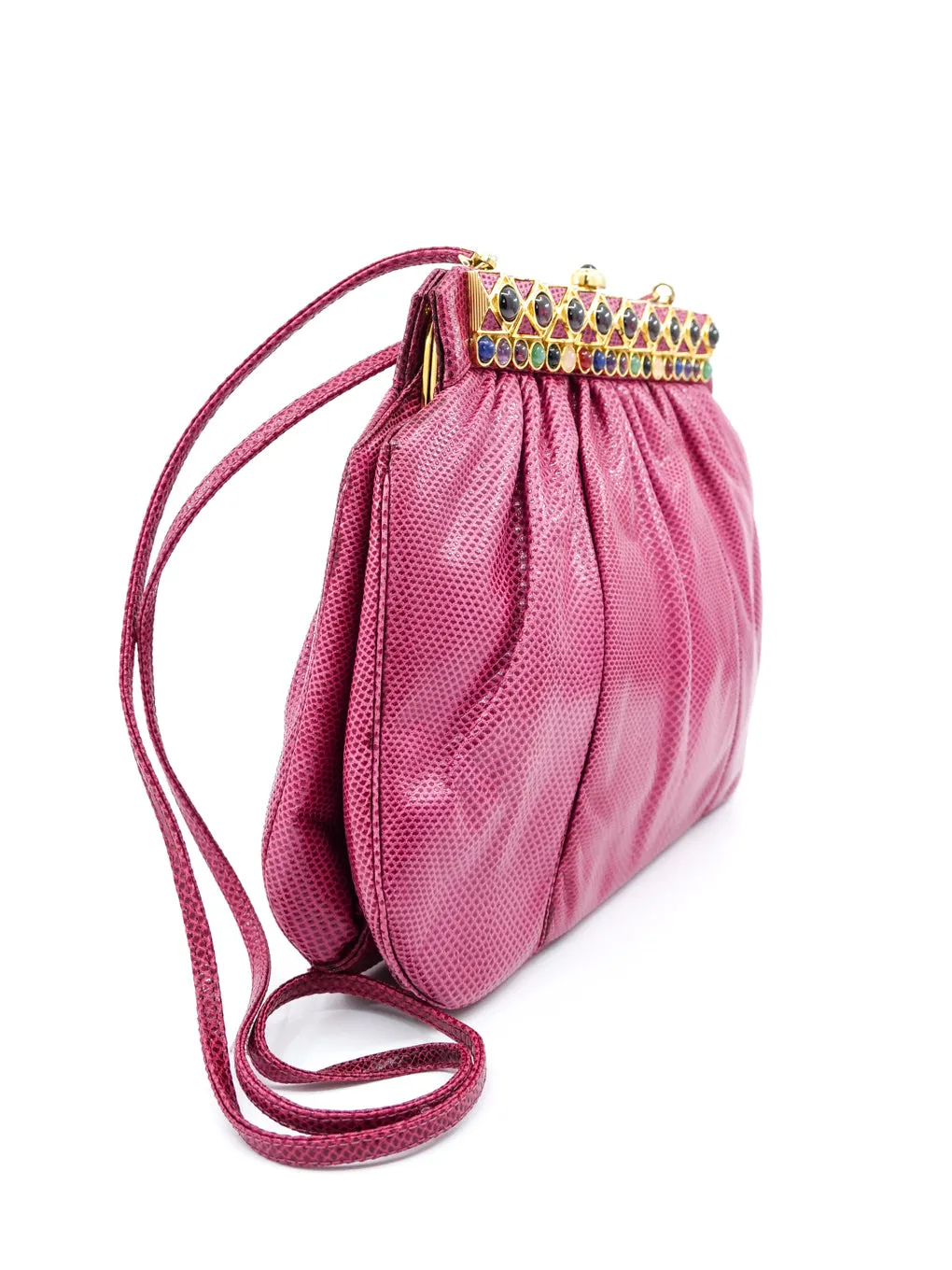 Judith Leiber Rose Lizard Convertible Clutch