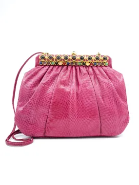 Judith Leiber Rose Lizard Convertible Clutch