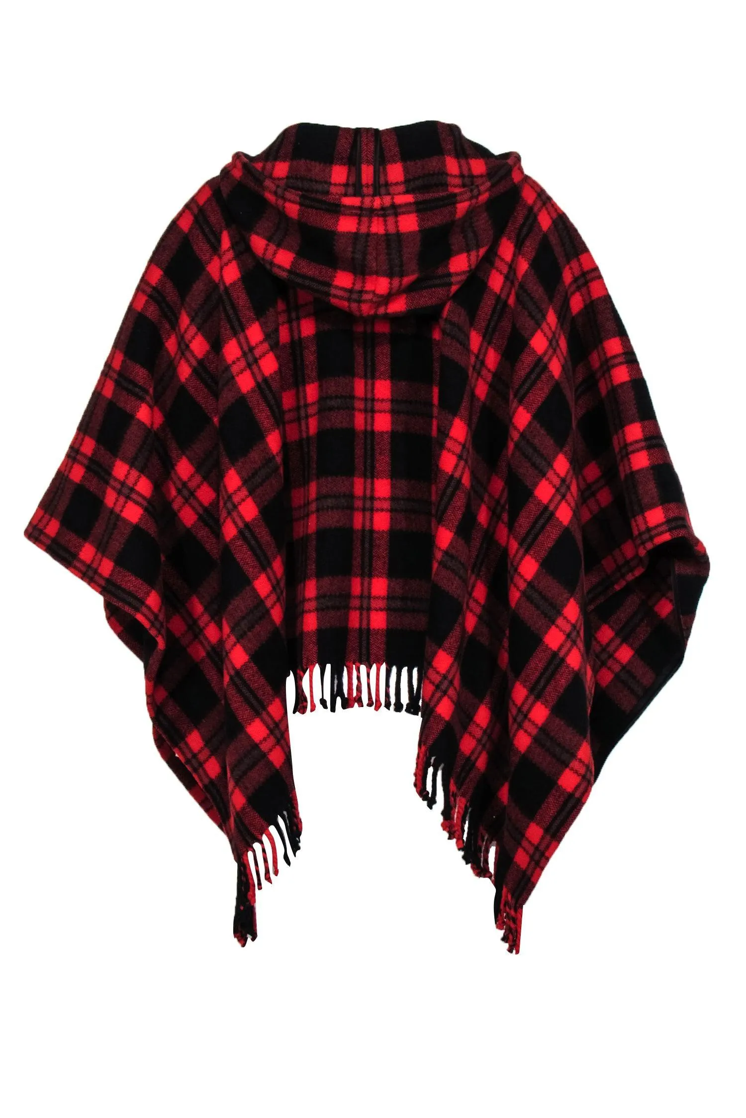 Kate Spade - Red Wool Blend Plaid Hooded Poncho w/ Fringe Sz 0