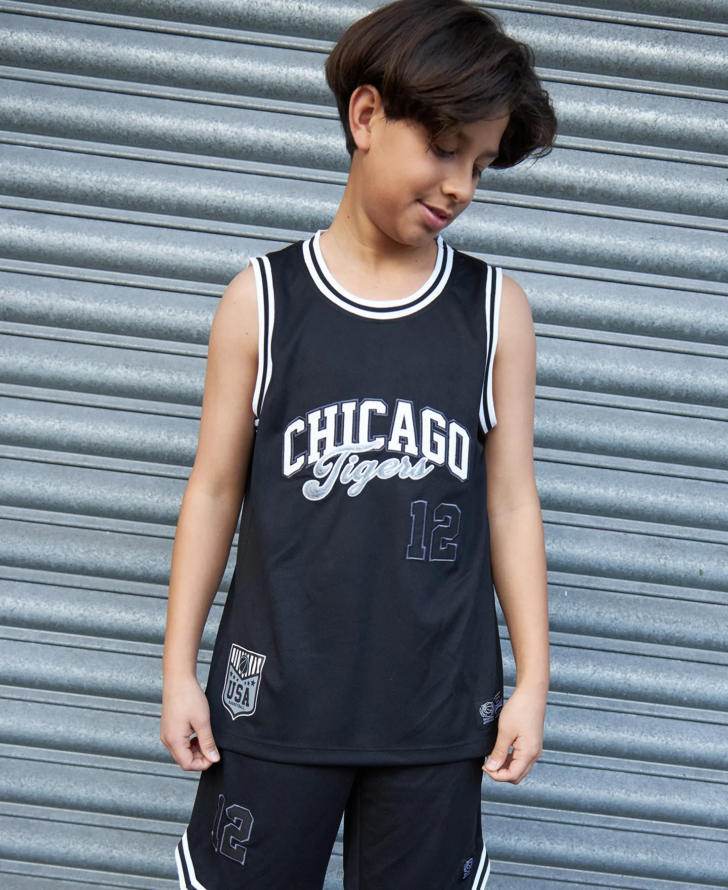 Kids' Mesh Basketball Singlet in Black/charcoal Chicago | Postie