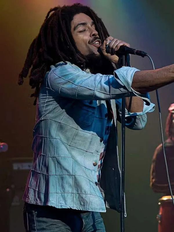 Kingsley Ben-Adir Bob Marley One Love Blue Leather Jacket