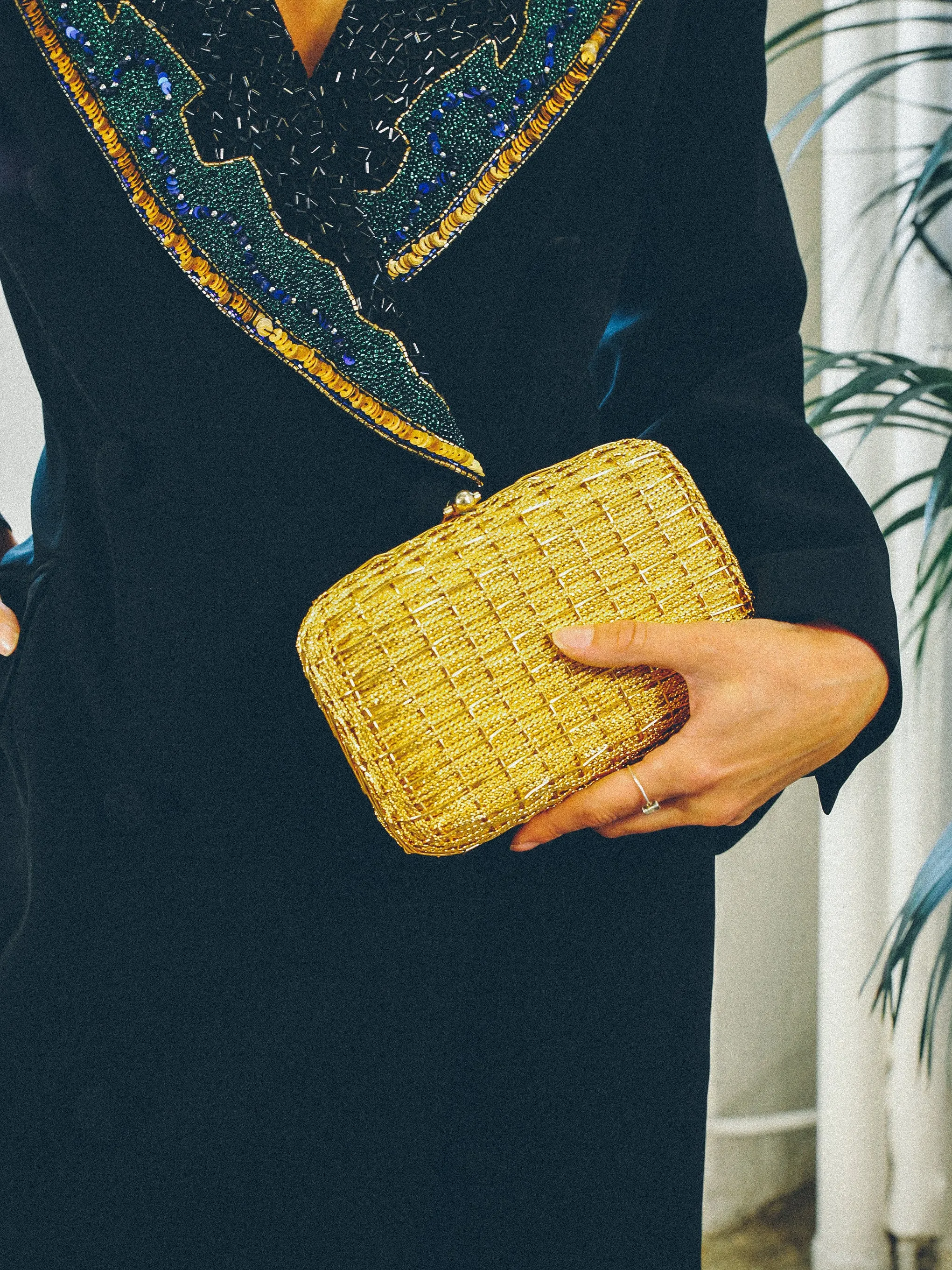 Koret Gold Woven Chainlink Clutch