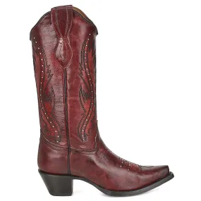 Ld Wine Embroidery & Studs Snip Toe Cowboy Boots