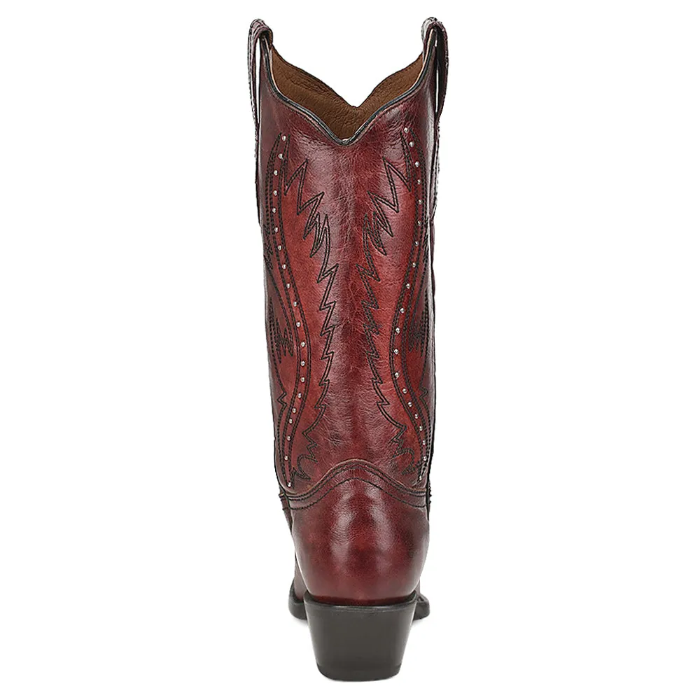 Ld Wine Embroidery & Studs Snip Toe Cowboy Boots