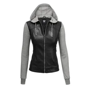 Lock & Love Faux Leather Full-Zip Hoodie Sweatshirt Jacket