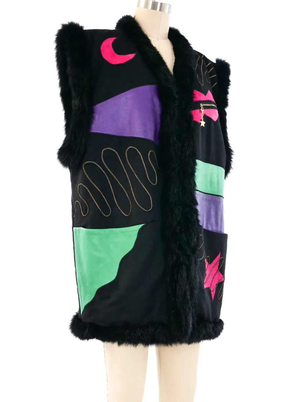 Louis Feraud Fur Accented Applique Vest