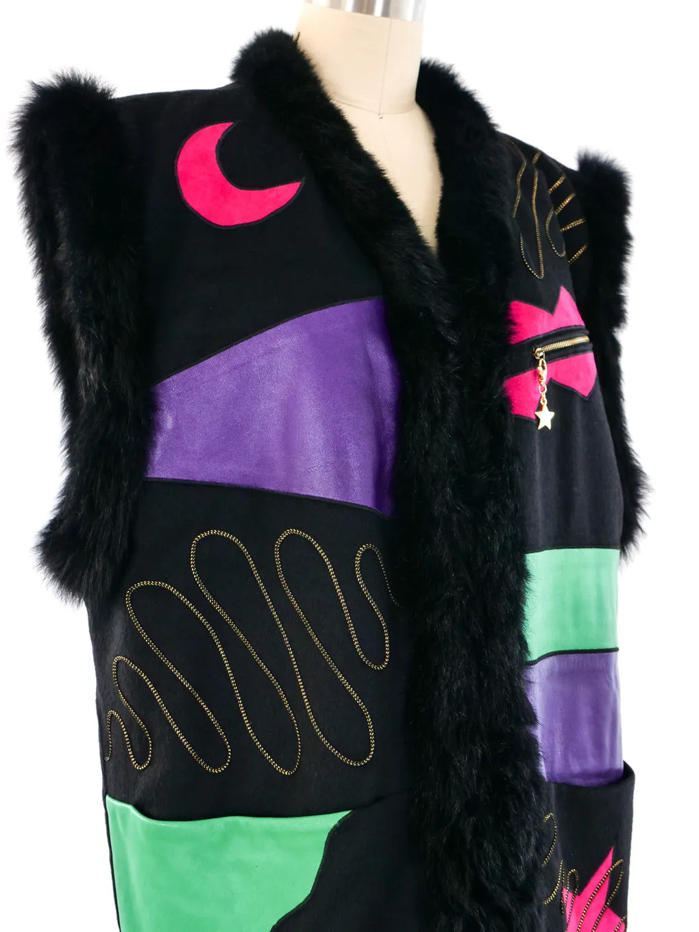 Louis Feraud Fur Accented Applique Vest