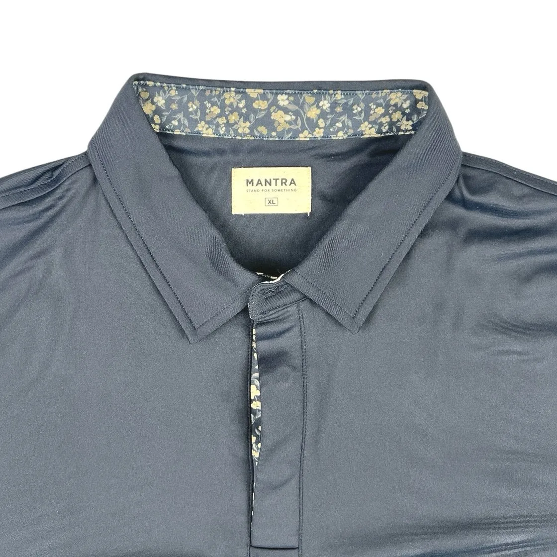 Mantra Catalyst Flora Blue Henley Long Sleeve Performance Polo Golf Shirt Top XL